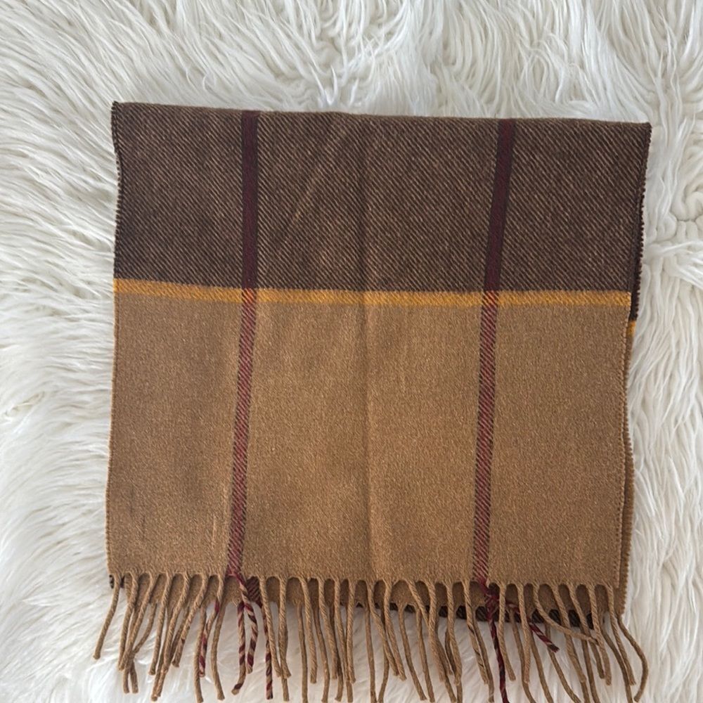 Marshall Field & Company 100% Cashmere Brown and Tan Plaid Scarf